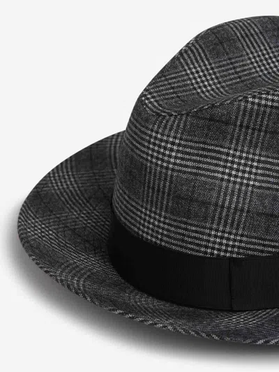 Borsalino Checked Ribbon Fedora Hat In Black