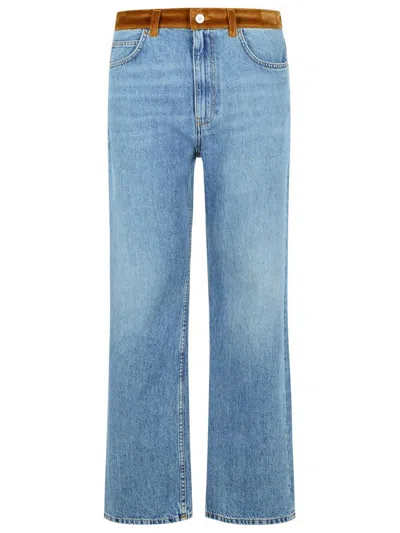 Marni Denim Trousers With Floral Patch Detail In Blue