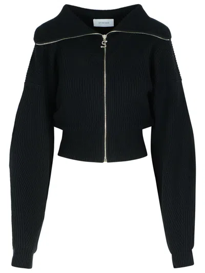 Sportmax Cropped Cashmere Blend Cardigan With High Collar In Black