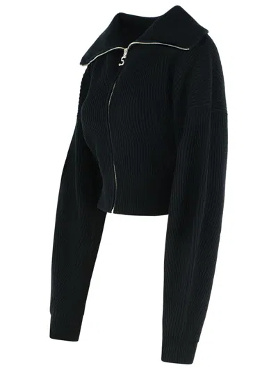 Sportmax Cropped Cashmere Blend Cardigan With High Collar In Black