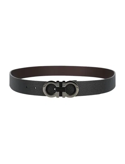 Ferragamo Reversible And Adjustable Gancini Belt In Black