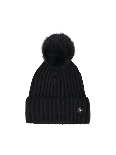Bogner Pompom Ribbed Hat In Black