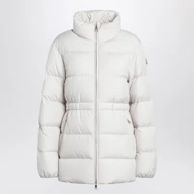Moncler Long Quilted Down Jacket With High Collar In White