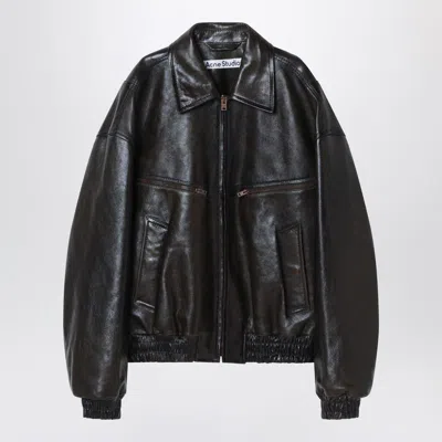 Acne Studios Leather Bomber Jacket Featuring Pockets In Black