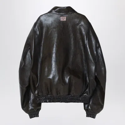 Acne Studios Leather Bomber Jacket Featuring Pockets In Black