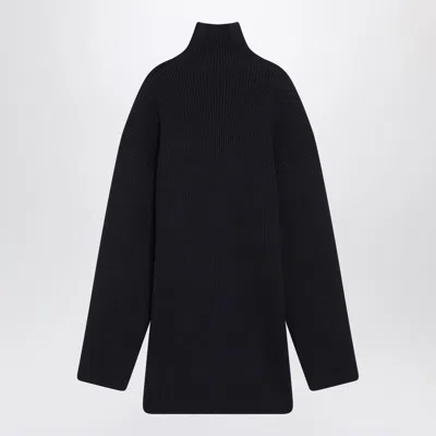 Balenciaga Pinched Navy Mini Dress In Wool And Cotton Women In Black