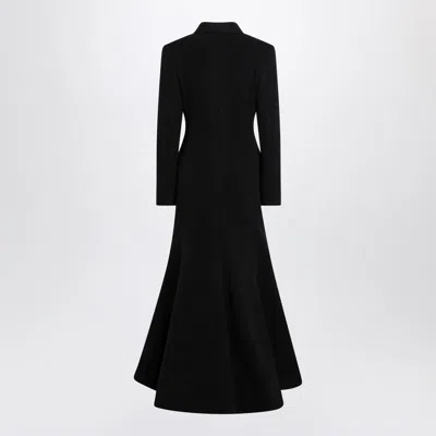 Balenciaga Double-breasted Long Wool Blend Coat With Flared Hem In Black