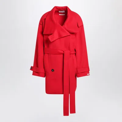 Sportmax Belted Trench Coat Featuring Wide Lapels In Red