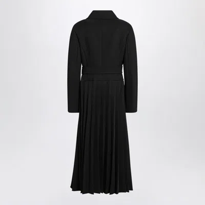 Max Mara Black Pleated Redingote Coat In Technical Fabric In Black