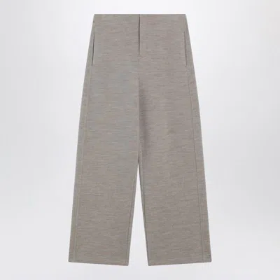 Max Mara Beige Wool-cotton Blend Trousers In Gray