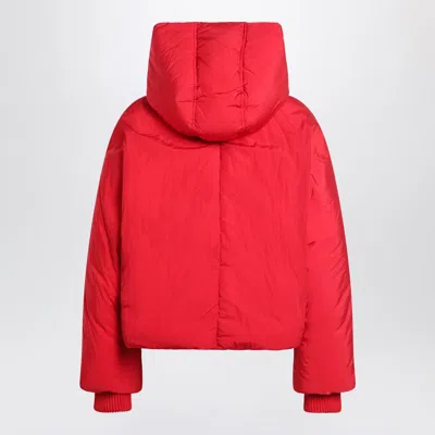 Sportmax Water-repellent Crinkled Red Puffer Jacket With Detachable Hood In Red