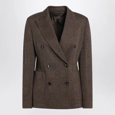 Max Mara Brown Prince Of Wales Double-breasted Jacket In Multi