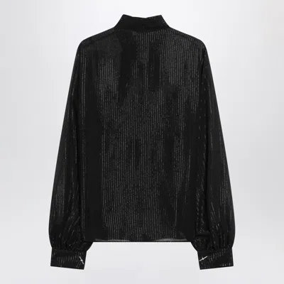 Max Mara Striped Silk Chiffon Long Sleeve Blouse In Black