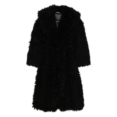 Rotate Birger Christensen Long-sleeves Faux-fur Coat In Black