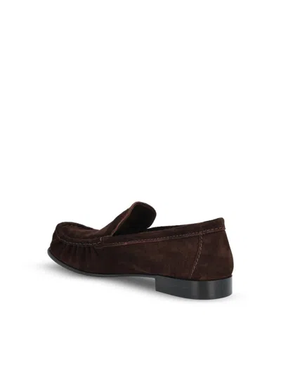 Miu Miu Suede Round Toe Slip On Loafers In Brown