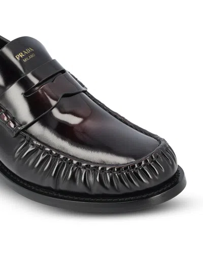 Prada Black Leather Loafers In Black
