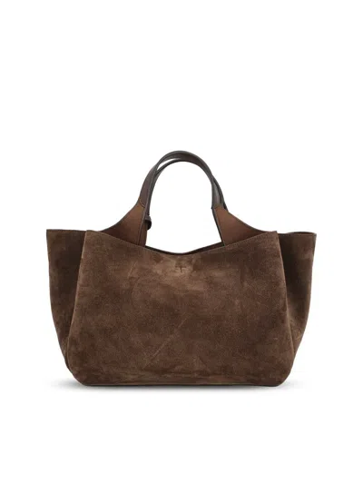 Tod's Medium Suede Logo Tote Bag In Brown