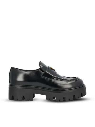 Prada Leather Monolith Loafers In Black