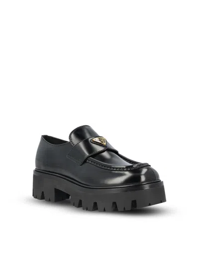 Prada Leather Monolith Loafers In Black