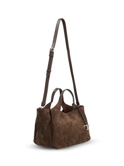Tod's Medium Suede Logo Tote Bag In Brown