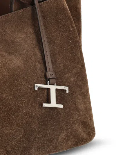 Tod's Medium Suede Logo Tote Bag In Brown