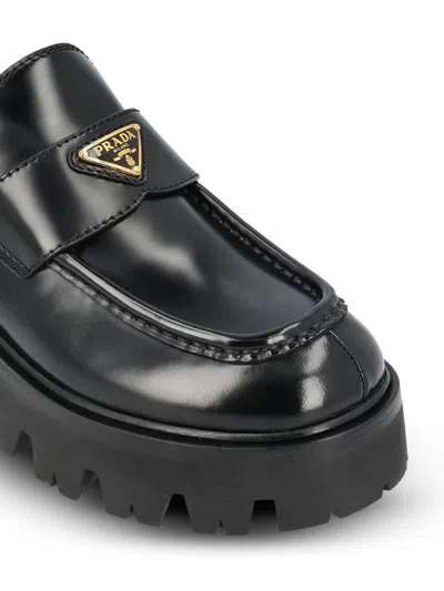 Prada Leather Monolith Loafers In Black