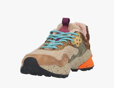 Flower Mountain Textured Shearling And Suede Sneakers In Multi