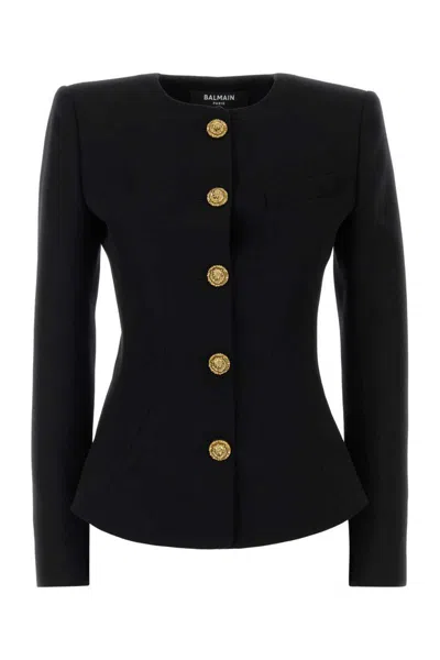 Balmain Single-breasted Grain De Poudre Basque Jacket In Black