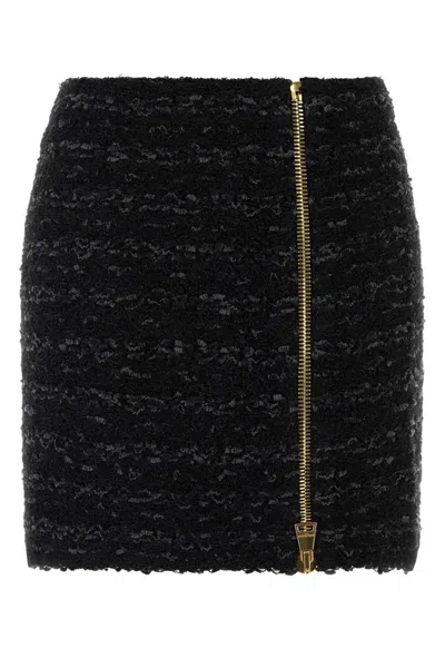 Balmain Tweed Mini Skirt In Black