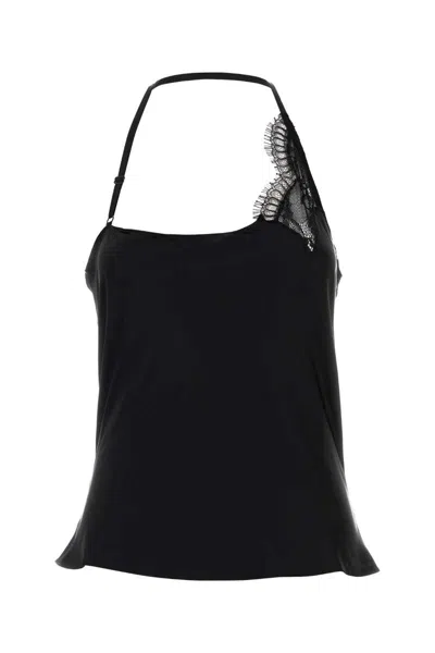 Courrèges Asymmetric Satin Top Lace Detail In Black