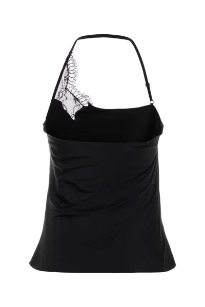 Courrèges Asymmetric Satin Top Lace Detail In Black