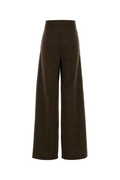 Max Mara Embroidered Cotton Blend Ponza Wide-leg Pant In Brown