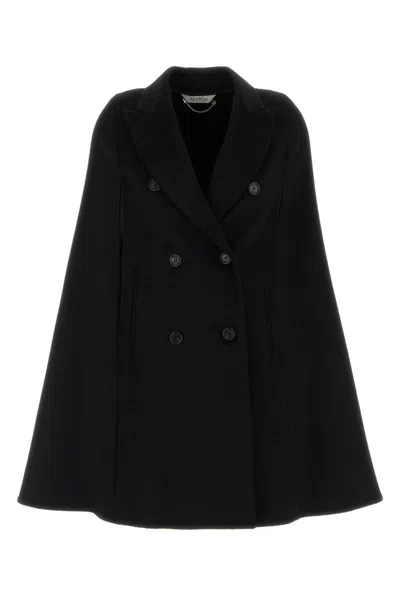 Max Mara Pordoi Cape With Button Detailing And Notched Lapels In Black