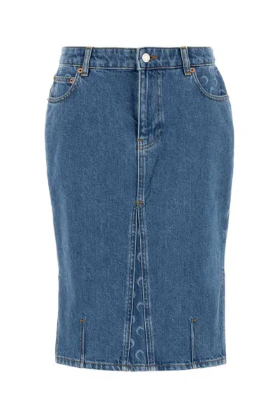 Marine Serre Denim Skirt Featuring Back Pockets And Belt Loops In Blue