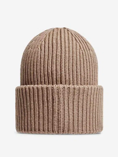 Moncler Ribbed Logo-patch Beanie Hat In Brown