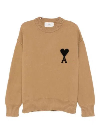 Ami Alexandre Mattiussi Ami Paris Ami Paris De Coeur Wool Sweater In Brown