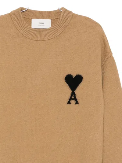 Ami Alexandre Mattiussi Ami Paris Ami Paris De Coeur Wool Sweater In Brown