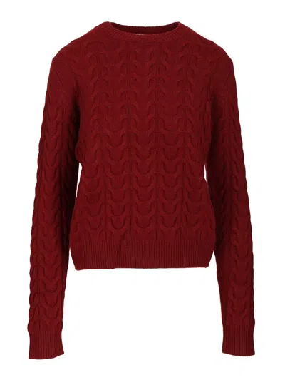 Max Mara Aramis Crewneck Cable Cachemire Knitwear Red In Burgundy