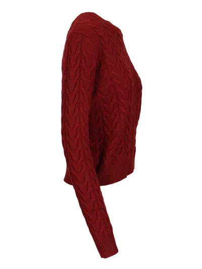 Max Mara Aramis Crewneck Cable Cachemire Knitwear Red In Burgundy