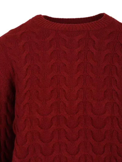 Max Mara Aramis Crewneck Cable Cachemire Knitwear Red In Burgundy