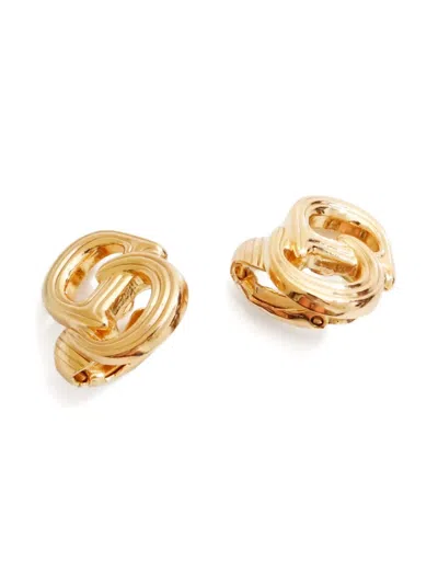 Pre-owned Dior 1970-1990 Cd-logo Clip-on Earrings In Gold