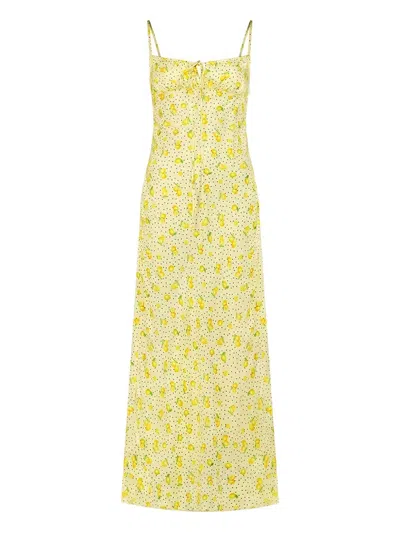 Leslie Amon Tie Lemon-print Slip Maxi Dress In Multi