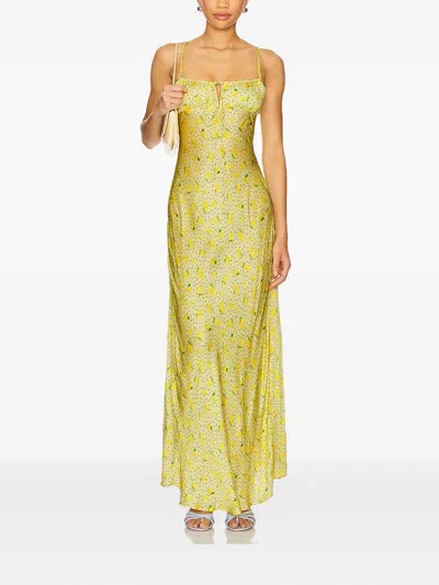 Leslie Amon Tie Lemon-print Slip Maxi Dress In Multi