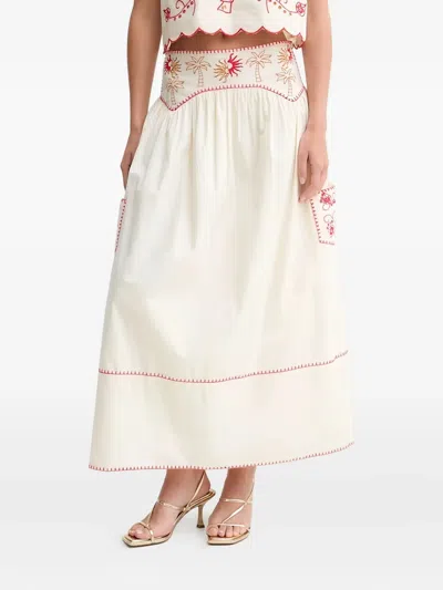Never Fully Dressed Pollenca Embroidered Cotton Midi Skirt In Multi