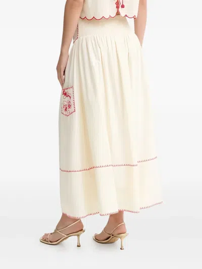 Never Fully Dressed Pollenca Embroidered Cotton Midi Skirt In Multi