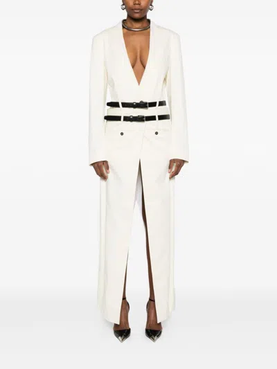 Dsquared2 Double-breasted Coat Featuring Belt Detail In White