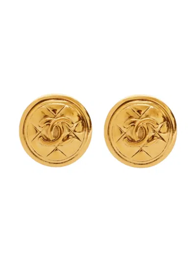 Pre-owned Chanel 1980-1990 Cc-logo Clip-on Earrings In Gold