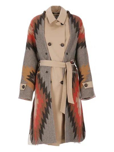 Bazar Deluxe Belted Fringed Coat In Multi
