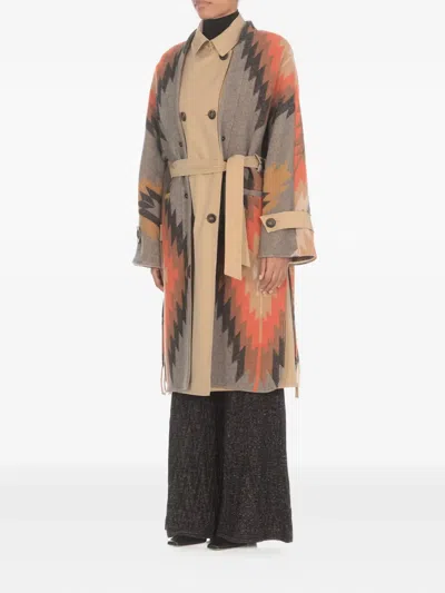 Bazar Deluxe Belted Fringed Coat In Multi