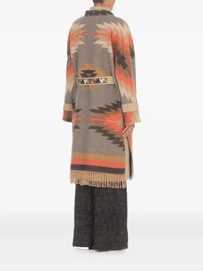 Bazar Deluxe Belted Fringed Coat In Multi
